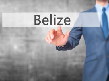 Belize - İşadamı el dokunmatik ekranda düğmeye basma