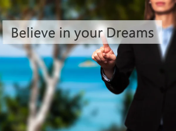 Πιστέψτε στα όνειρά σας-επιτυχημένη επιχειρηματίας κάνοντας χρήση — Φωτογραφία Αρχείου