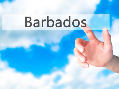 Barbados - arka plan bulanık kavramı üzerinde bir düğmeye basarak el 