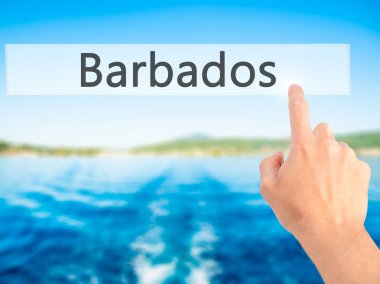 Barbados - arka plan bulanık kavramı üzerinde bir düğmeye basarak el 