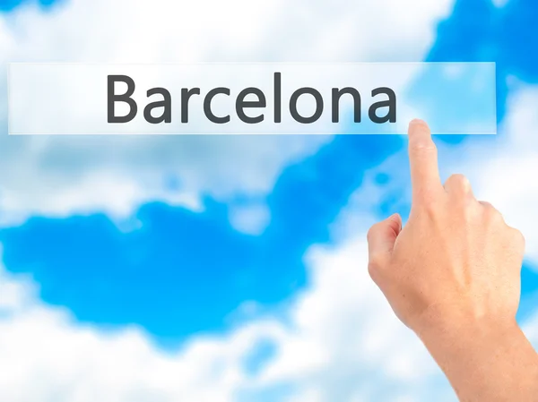 Barcelona-ręczne naciśnięcie przycisku na koncepcji niewyraźne tło — Zdjęcie stockowe
