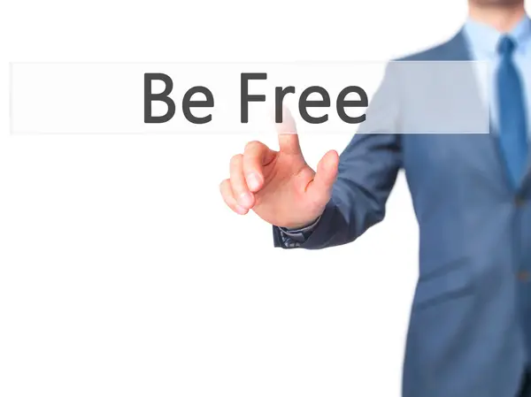 Ser libre - Empresario pulsar el botón de mano en la pantalla táctil inter — Foto de Stock