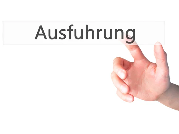 Ausfuhrung (Almanca yürütme) - blu üzerinde bir düğmeye basarak el — Stok fotoğraf