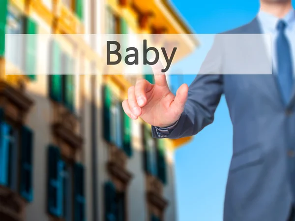 Bebê - Empresário mão pressionando botão na tela sensível ao toque interfac — Fotografia de Stock
