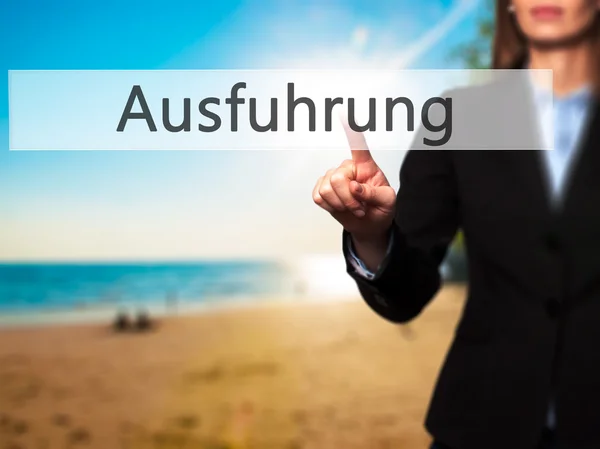 Ausfuhrung - Geschäftsfrau drückt Hand auf b — Stockfoto