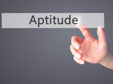 Yetenek - arka plan bulanık kavramı üzerinde bir düğmeye basarak el 