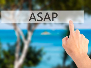 ASAP - v arka plan bulanık kavramı üzerinde bir düğmeye basarak el
