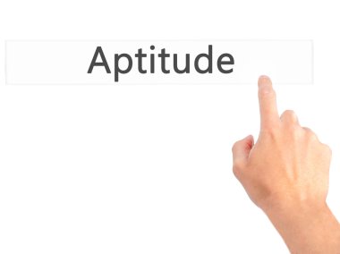 Yetenek - arka plan bulanık kavramı üzerinde bir düğmeye basarak el 