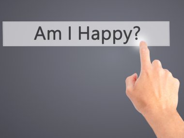 Im'mutlu? -Arka plan bulanık konsantrasyon üzerinde bir düğmeye basarak hand