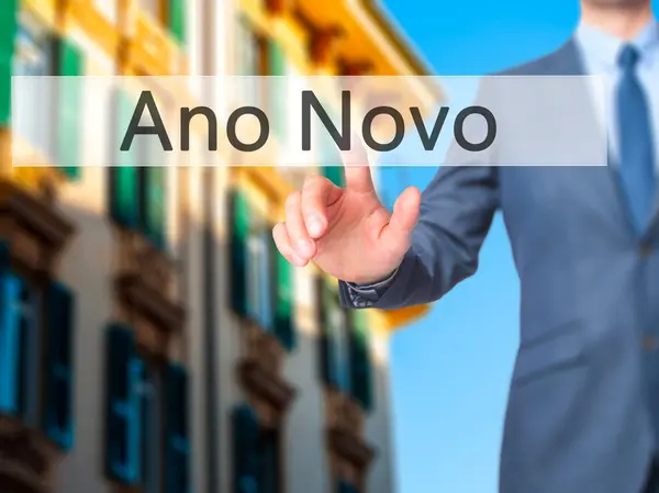 Ano Novo (Nouvel An) - Presse homme d'affaires sur écran numérique . — Photo