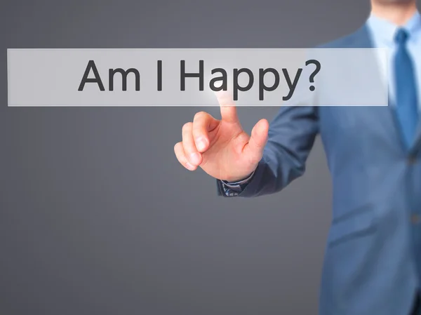 ¿Soy feliz? - Empresario de prensa en la pantalla digital . —  Fotos de Stock
