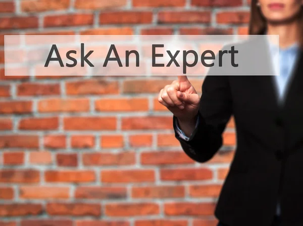 Fråga en Expert - isolerade kvinnlig hand att vidröra eller pekar på men — Stockfoto
