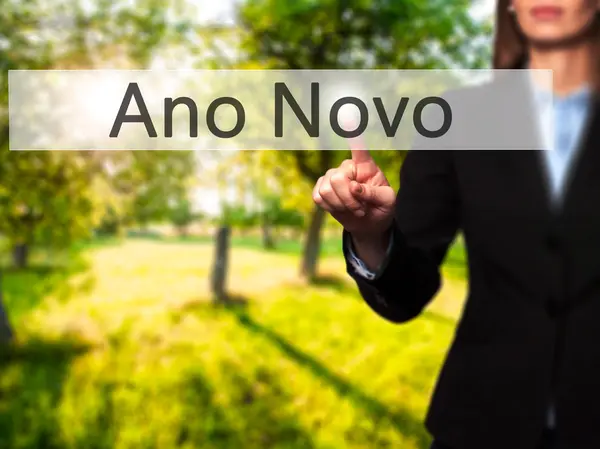 Ano Novo (nieuw jaar)-geïsoleerde vrouwelijke hand aanraken of wijzend — Stockfoto