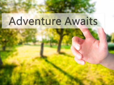 Awaits - bulanık arka plan üzerinde bir düğmeye basarak el macera 