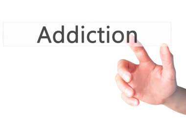 Bağımlılığı - arka plan bulanık kavramı üzerinde bir düğmeye basarak el