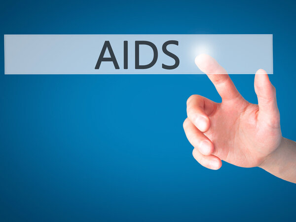 СПИД - Ручное нажатие кнопки на размытой концепции фона на v
