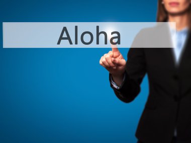 Aloha - izole kadın el dokunmadan veya düğmeye işaret