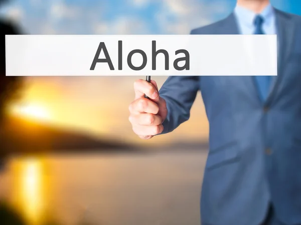Aloha - işadamı el işareti tutarak — Stok fotoğraf