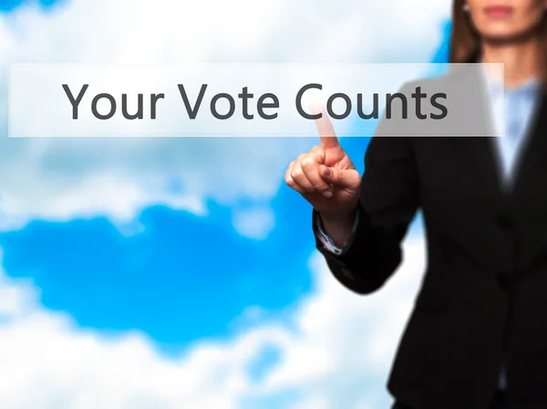 당신의 투표를 카운트-사업가 v에 현대 버튼을 누르면 — 스톡 사진