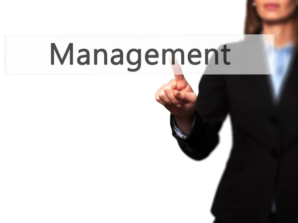 Management - Isolated female hand touching or pointing to button — Stock Photo, Image