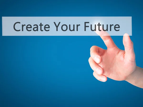 Crea tu futuro - Mano presionando un botón en el fondo borroso — Foto de Stock