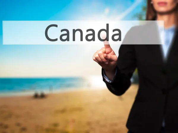加拿大-孤立女手触摸或指向按钮 — 图库照片