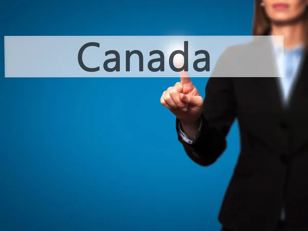 加拿大-孤立女手触摸或指向按钮 — 图库照片