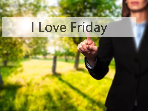 I Love Friday - Donna d'affari che preme i pulsanti moderni su un virt — Foto Stock