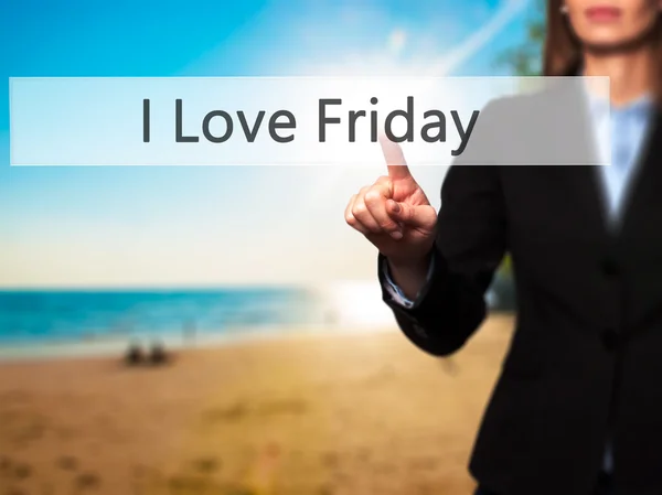 I Love Friday - Donna d'affari che preme i pulsanti moderni su un virt — Foto Stock