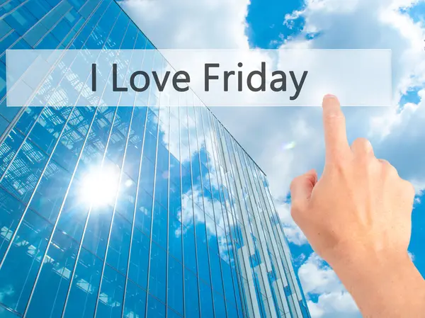 I Love Friday - Mano premendo un pulsante su sfondo sfocato con — Foto Stock