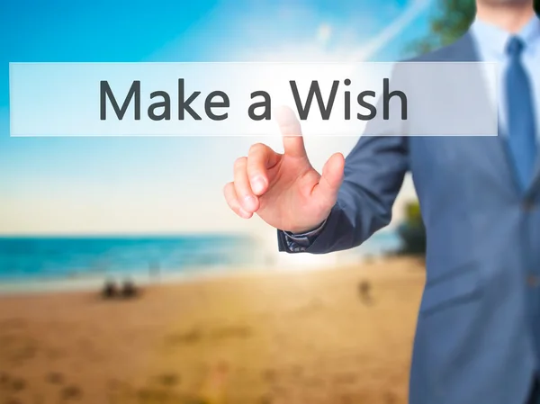 Hacer un deseo - Empresario haga clic en la pantalla táctil virtual . — Foto de Stock