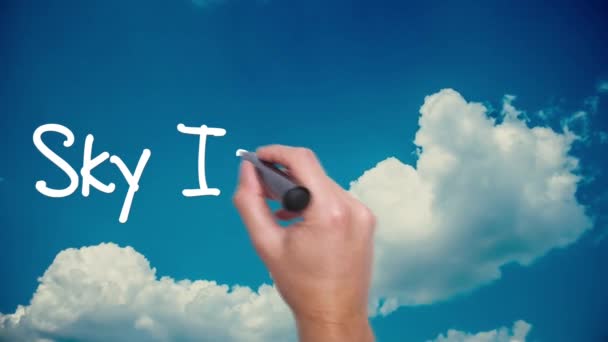 The sky is the limit. Inspirational phrase. Man Hand writing. Amazing Time Lapse. Blue Sky and clouds passing by. Words red Circled. Business concept. — Stock Video