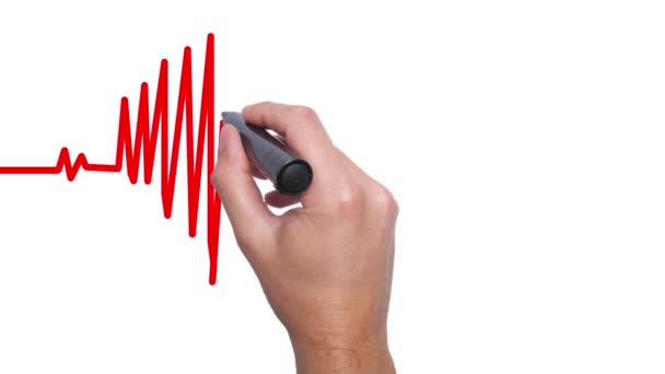 Geschäftsmann Hand Zeichnung Diagramm Herzschlag - Mann Handschrift mit Marker. Gesundheitskonzept. Herzschlag in Herzform. 4k — Stockvideo