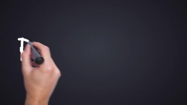 Özellik Değeri - Marker ile Man El yazma. İş, internet, teknoloji konsepti. Arka planda imzalayın.