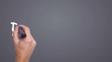 Özellik Değeri - Marker ile Man El yazma. İş, internet, teknoloji konsepti. Arka planda imzalayın.