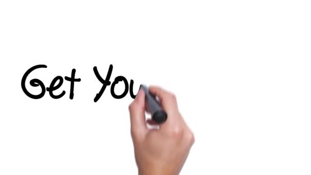 Krijg je griep shot-concept met handschrift. Man schrijven. Woorden rood omcirkeld. Business, technologie, internetconcept. Film look. 4k — Stockvideo