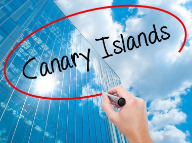 Adam el Kanarya Adaları ile siyah kalemi görsel scre yazma.