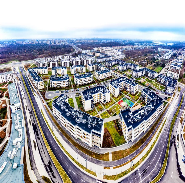 Městská Struktura Vzorec Letecký Pohled Městské Budovy Pod Zataženou Oblohou — Stock fotografie