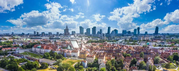 Luchtpanorama Van Warschau Polen Rivier Vistula Het Centrum Van Stad — Stockfoto