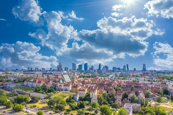 Luchtpanorama Van Warschau Polen Rivier Vistula Het Centrum Van Stad — Stockfoto