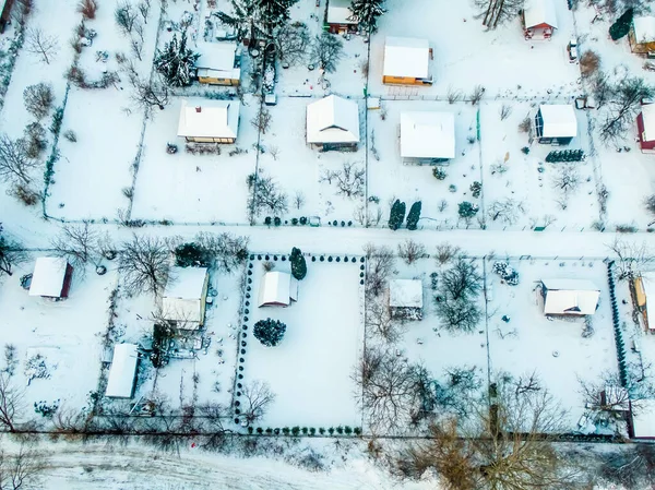 Luftaufnahme Des Verschneiten Dorfes Nachmittag — Stockfoto