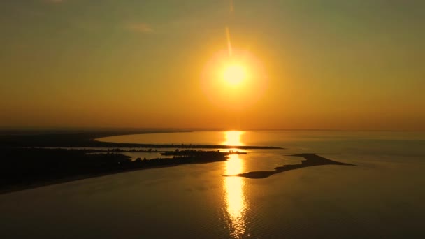 Aerial view over the delta of the Vistula to the Baltic Sea at sunse. Mikoszewo, Jantar — Stock Video