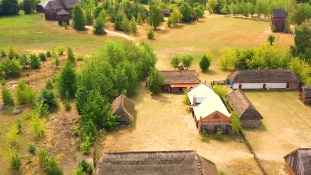 Maurzycki drewniany park dziedzictwa architektonicznego, zabytkowy budynek w skansenach. Łowicz, Polska — Wideo stockowe