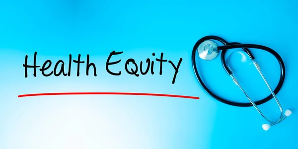 Health Equityt Sign Text Underline Red Line Isolated Blue Background — Stock Photo, Image