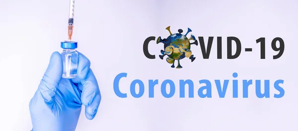 Syringe in a hand of a doctor. Stop Covid-19 concept isolated on white background. Sign & Symbol, Stop Virus logo, Coronavirus Covid-19. Virus wuhan from China.