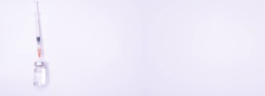 İğne için ilaç şişesi. Aşı için tıbbi cam şişeler ve şırınga. tedavi için sıvı ilaç ya da aşı, laboratuvarda grip, hastane ya da eczane konsepti beyaz arka planda izole edilmiş. Boşluğu Kopyala