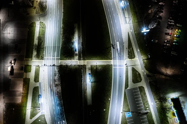 Arial Draufsicht Auf Den Modernen Verkehr Mit Schnellstraße Straße Und — Stockfoto