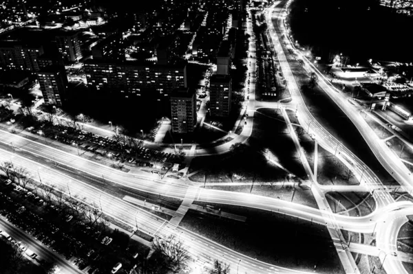 Arial Draufsicht Auf Den Modernen Verkehr Mit Schnellstraße Straße Und — Stockfoto