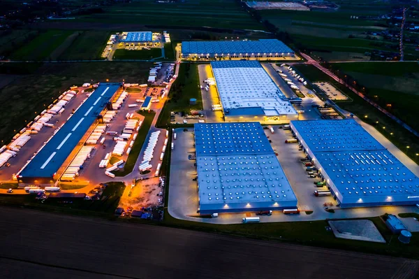 Luchtfoto Van Warenhuis Night Logistiek Centrum Industriële Stedelijke Zone Van — Stockfoto