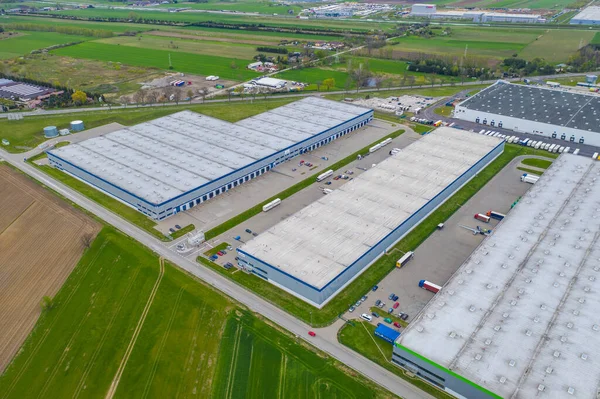 Vista Aérea Armazém Mercadorias Entrega Logística Centro Zona Industrial Cidade — Fotografia de Stock